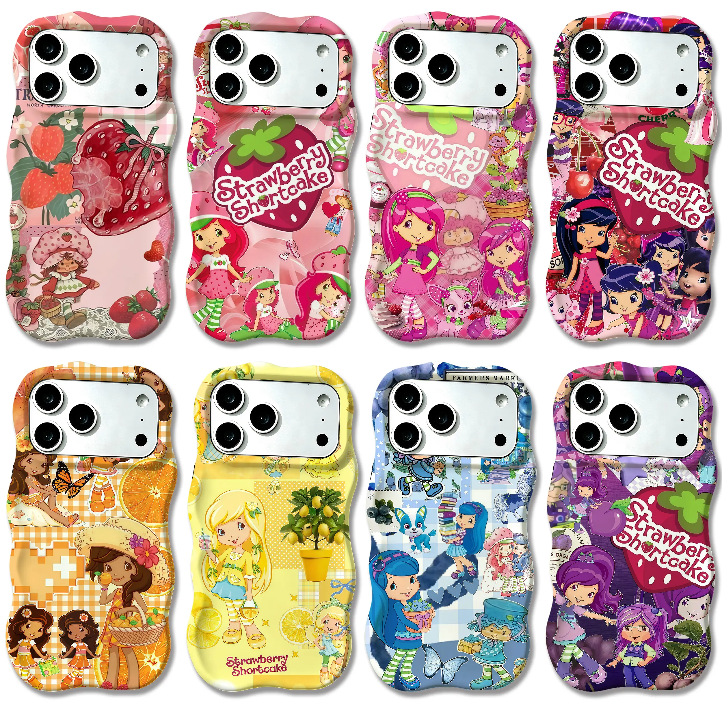 Strawberry Shortcake Fruit Friends Phone Case Vintage Cute Strawberry Cartoon Girl Print Wavy Edge 2-in-1 Film Phone Case Hard Shell Protective Cover For iPhone 17 Pro Max  16 Plus 15 Pro 14 13 12 11 Phone case  #BLEHYFLKYL1