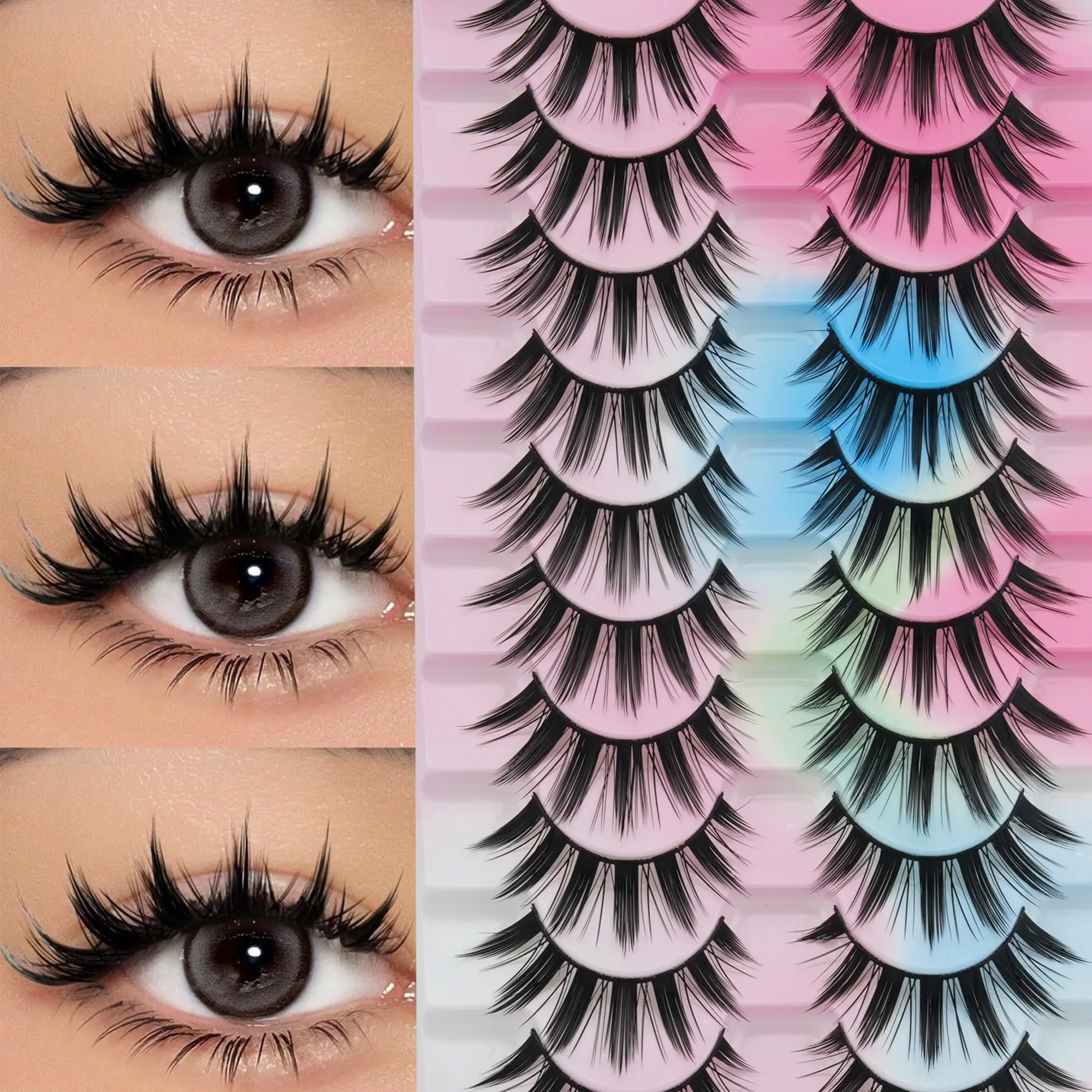 10 Pairs Anime Style False Lashes, 10-15mm Lightweight Soft Glue Reusable, Cosplay Eyelashes for Daily, Dates, Parties, Comic Con Makeup