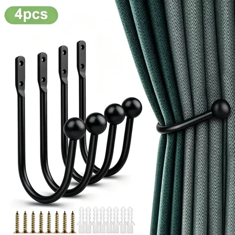 4 pcs curtain lace-up hanger, simple curtain side hook, heavy window curtain hanger suitable for bedroom living room decoration.