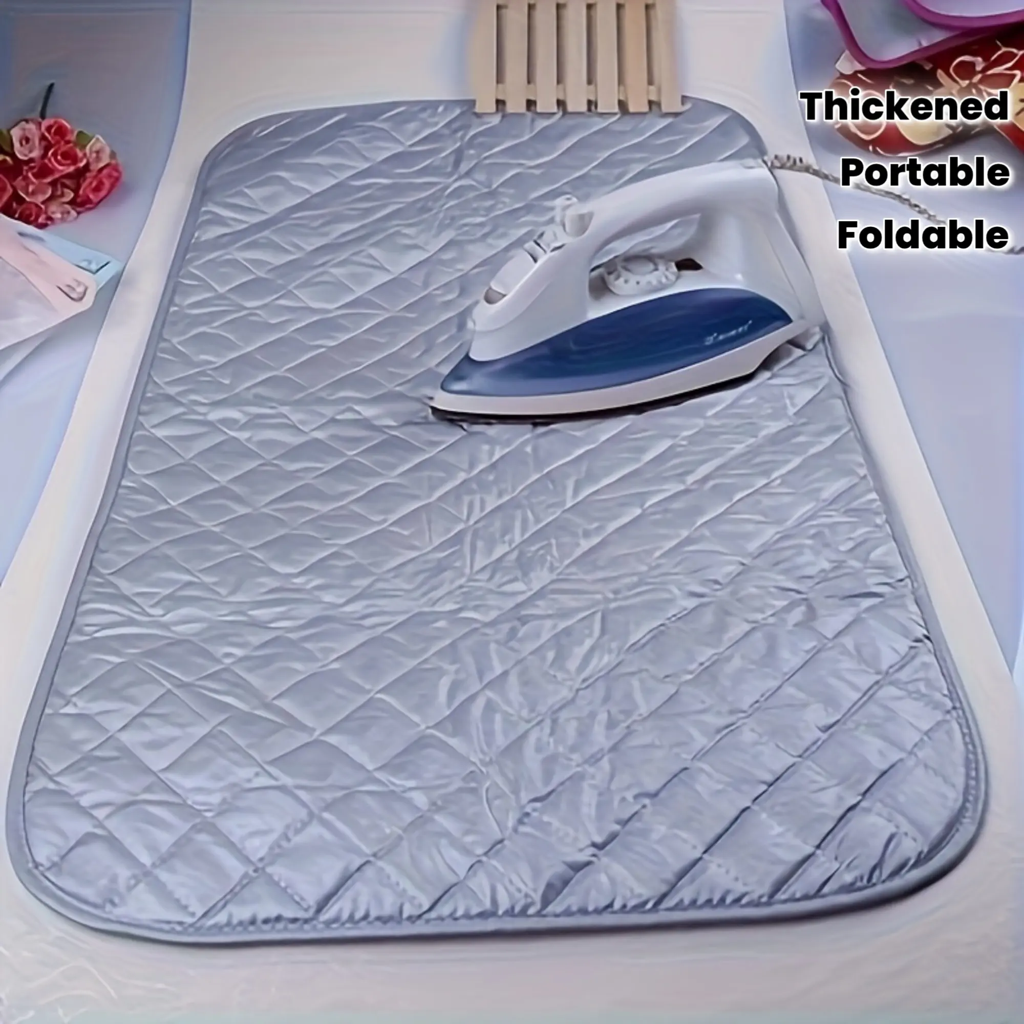 1pc Thickened coated ironing mat, foldable portable ironing board, Compact, suitable for home and travel, clothing organization, dormitories and hotels, quick ironing of clothes, sturdy and durable design, space-saving storage