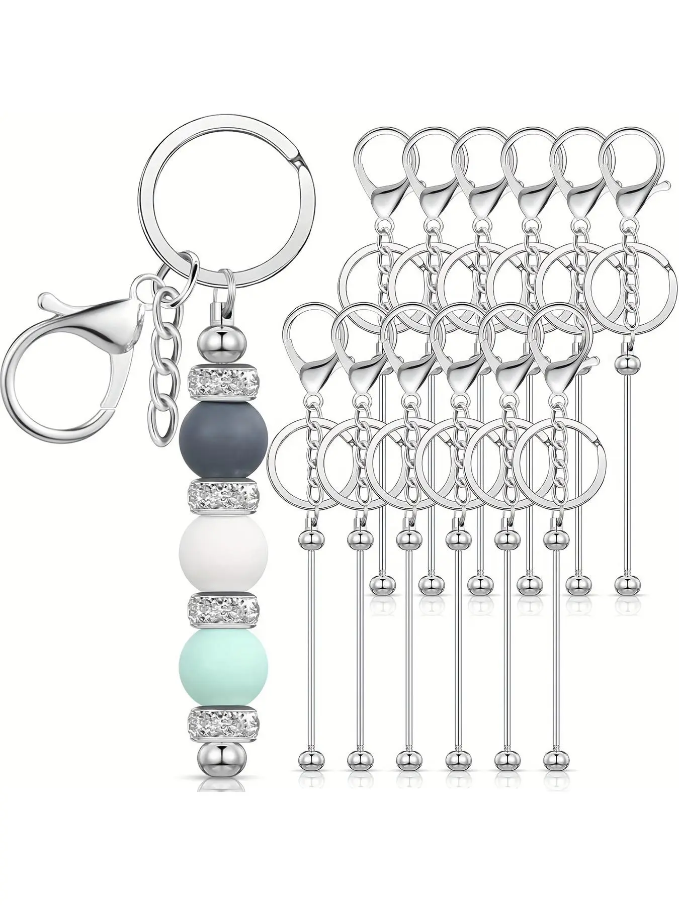 5/10/20 piece set of bead keychains, handmade blank metal keychains, DIY bead keychains, phone cases, headphone case pendants, metal keychains, creative keychain pendants, handmade gifts, Beaded keychains