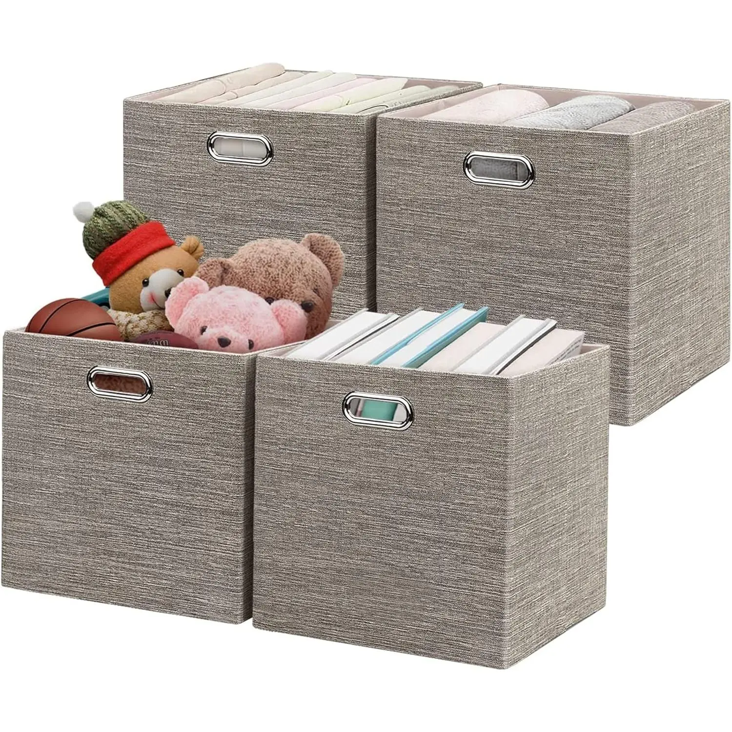 3X Thicker Fabric Storage Cubes 13 inch Collapsible Storage Bins for Organization, Cubby Storage Baskets for Organizing Shelf Cabinet Bookcase Boxes, Set of 4, Coffee
