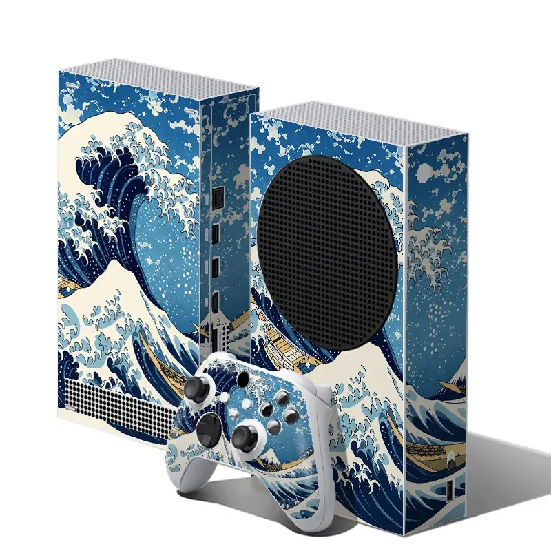 Ukiyo‑e Great Wave Ocean Vinyl Skin Decal Set for Xbox Series S, Includes Console Skin + 2 Controller Skins, Retro Vintage Ocean Wave Art Pattern, Durable Scratch‑Resistant, Removable No Residue PVC Vinyl Sticker
