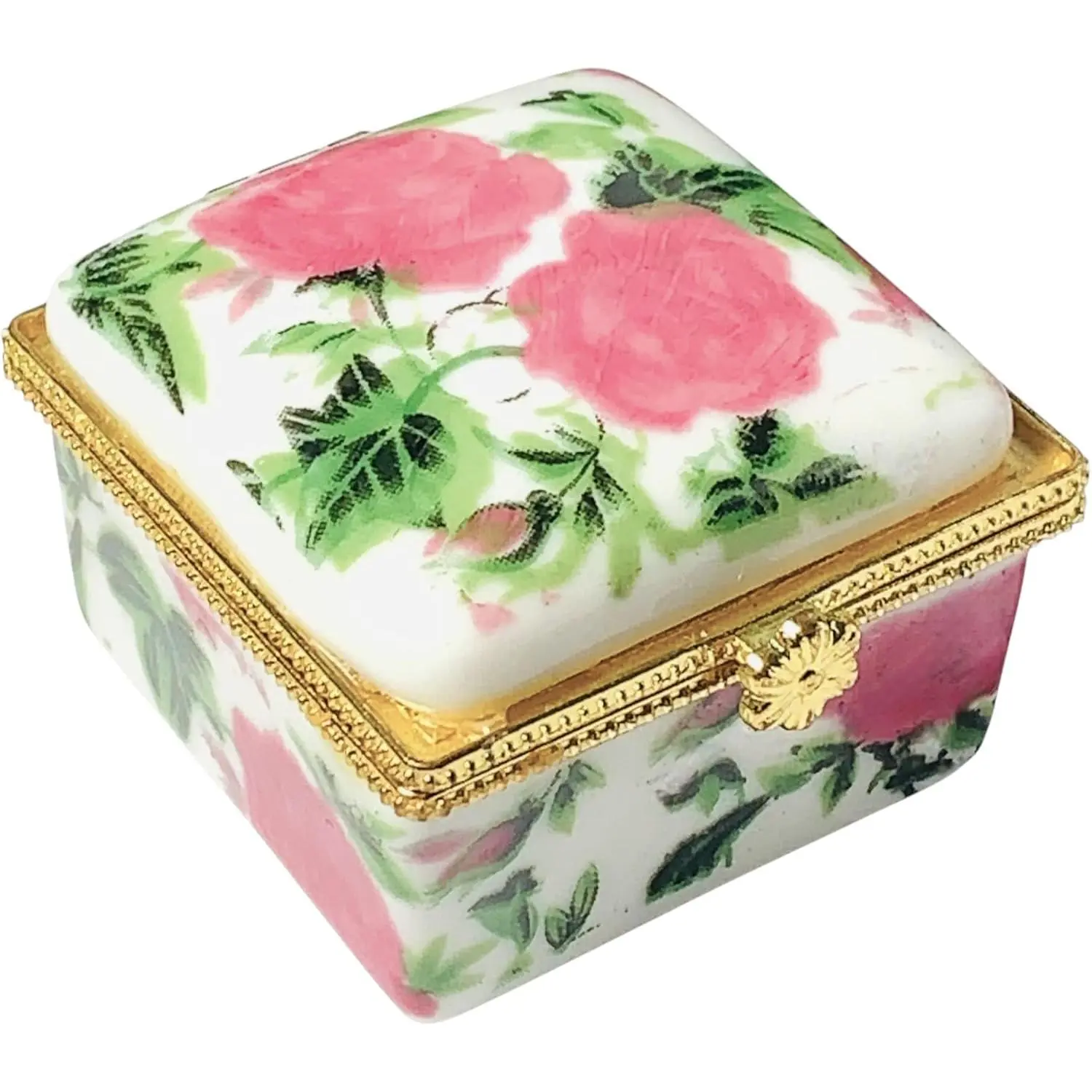 Square Porcelain Trinket Box |   Roses |  Style  Box with  Bag