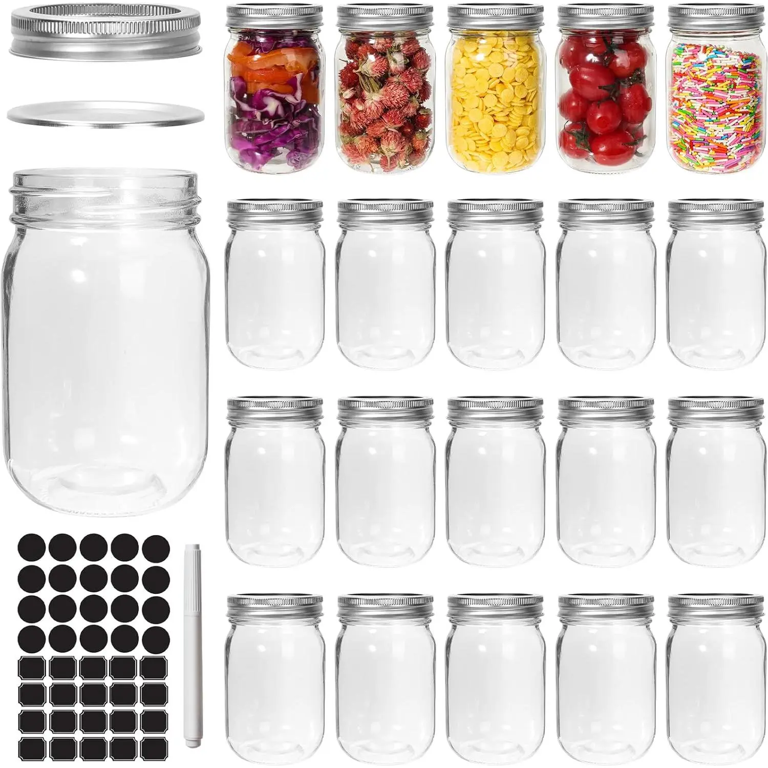 12 oz Mason Jars with Airtight Lids and Bands,20 Pack Glass Canning Jars,Reusable 350ml Clear Glass Jars with Lids for Preserving,Fruits Storage,Jam,Honey,Beverages and Wedding Favors