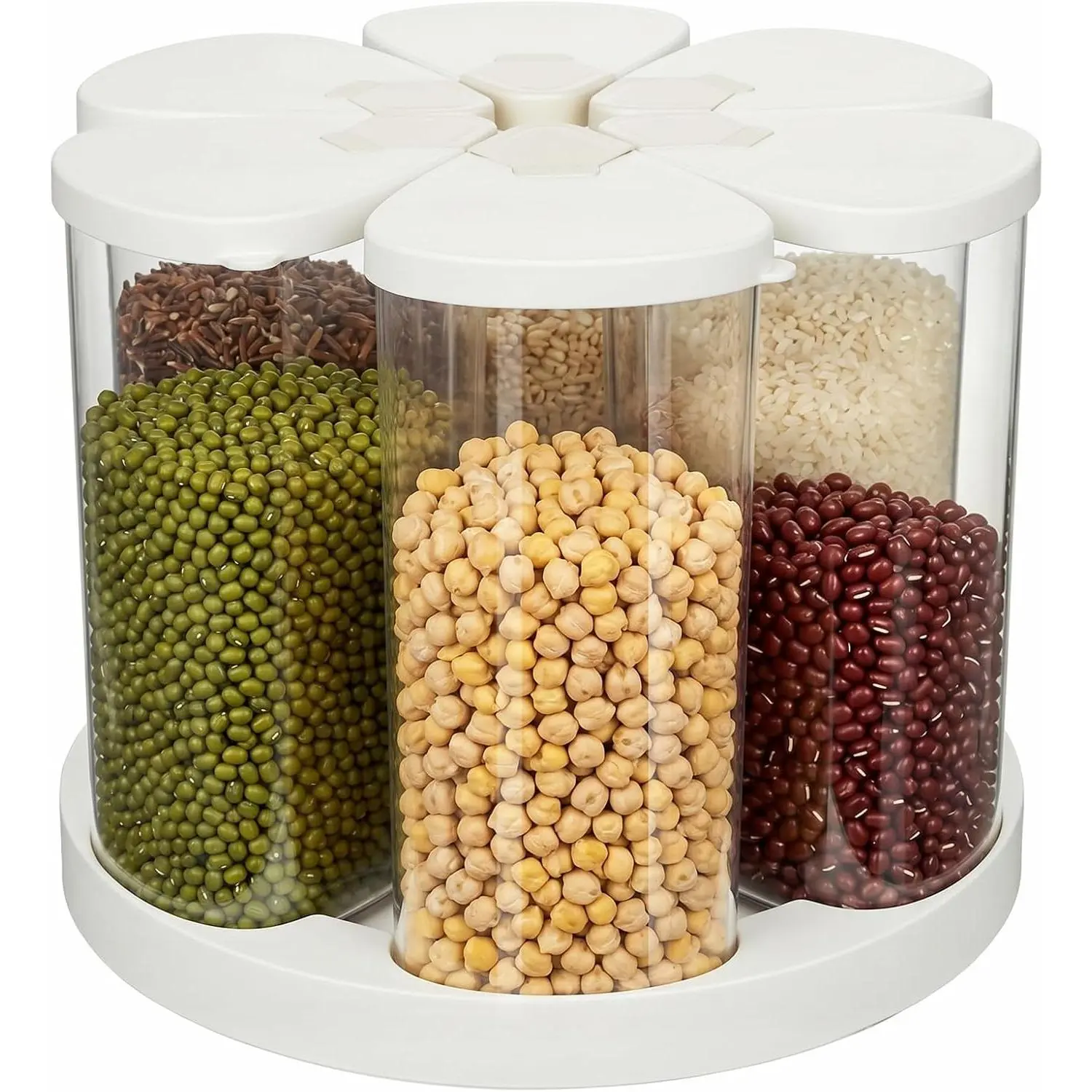 6 Grids Rotating Cereal Dispenser Countertop, 7 lbs Rice Dispenser | 360° Rotating Grain Dispenser for Pantry Kitchen, Small Cereal Storage Container Food Storage Container for Oats, Flour, Bean