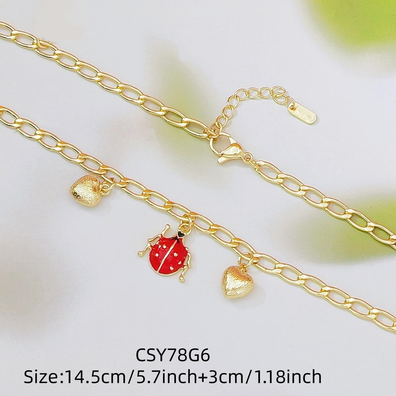 18K Gold Plated Ladybug & Heart Charm Bracelet for Women, Cute DIY Inspired Design, Trendy Aesthetic Fashion Jewelry, Delicate & Versatile for Daily Wear, Dates & Gift Giving