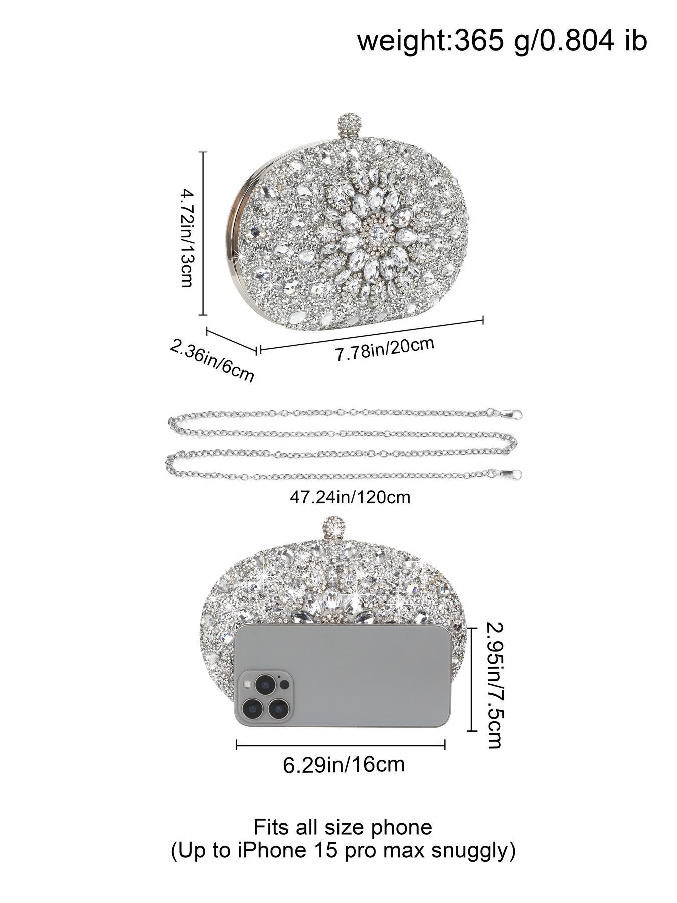 Women's Elegant Rhinestone Decorated Evening Bag, Exquisite Trendy Glittering Clutch Bag with Removable Chain Strap, Fashionable Bag for Party Decoration, Clutch Purse