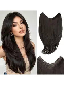 One-Piece Long 5-Card V-Type Direct Hair Multi-Layer Wig, 22 Inches Synthetic Fiber, Invisible Hair Extension for Women, Daily Use