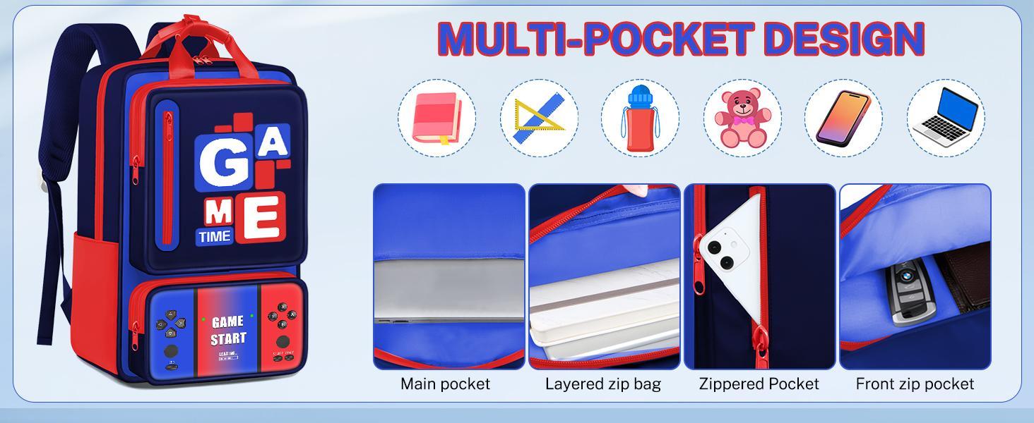 School Backpacks for Boys - 3PCS Gamer Boys Backpack with Lunch Box Set,Multifunctional Bookbag for Kids Teens Elementary Middle High School,17" Bookbag for Travel and Daily Use