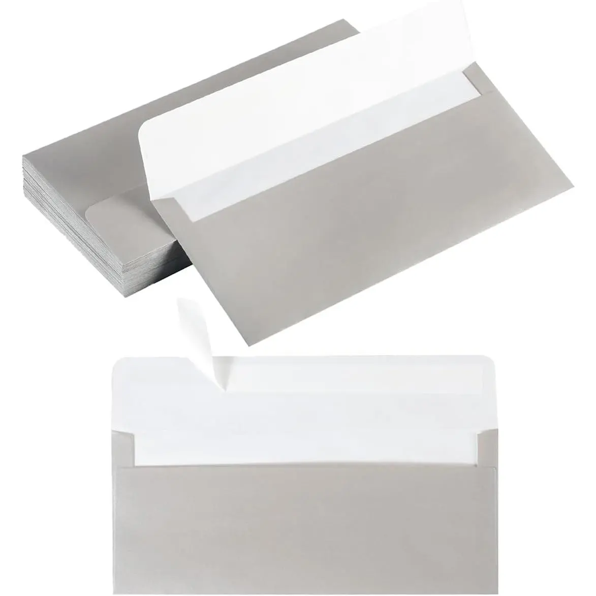 50 Pack Shiny #10 Business Envelopes Self Seal Standard Envelopes with Gold Stickers for Office Checks, Business Cards, Letter Mailing Invoices, 4.13 x 9.49 Inches (Silver)