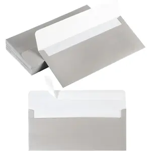 50 Pack Shiny #10 Business Envelopes Self Seal Standard Envelopes with Gold Stickers for Office Checks, Business Cards, Letter Mailing Invoices, 4.13 x 9.49 Inches (Silver)