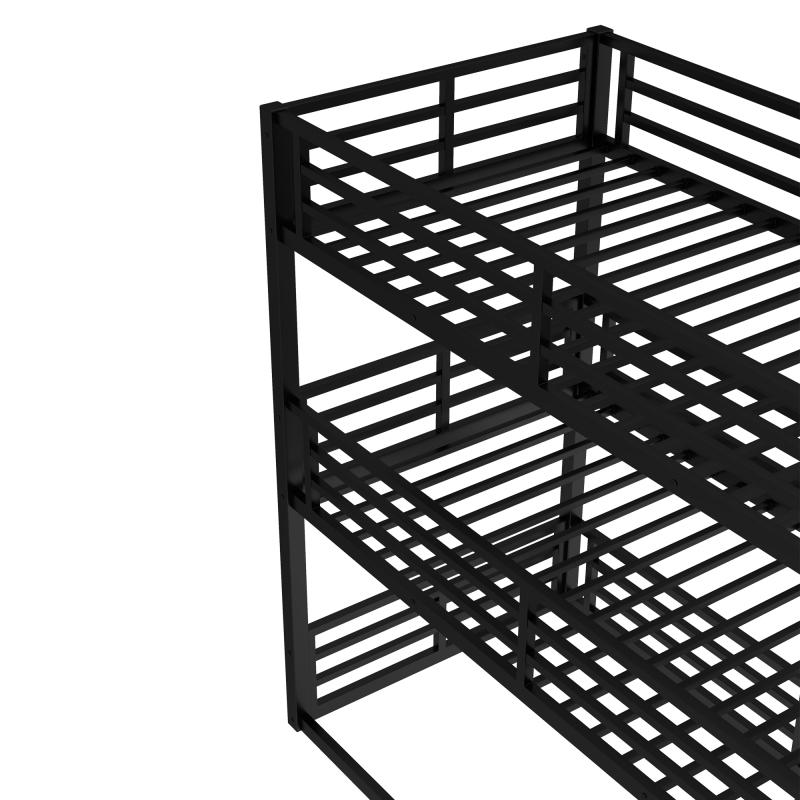 Twin  over Twin  over Twin  Bunk Bed, Metal Triple Bunk Bed with Safety Guardrails, Heavy-duty Bunk Bed with Noise-reduced Design, Black
