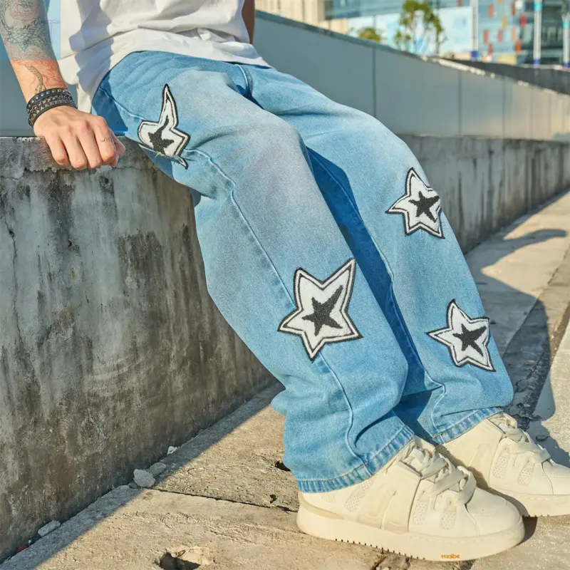 YYT1 New Streetwear Men Stylish embroidery Loose Jeans Quality Men Solid Casual Straight Pants Baggy Jeans Men Fathersdaygift Oversize Relaxed Fit Classic Summerwins