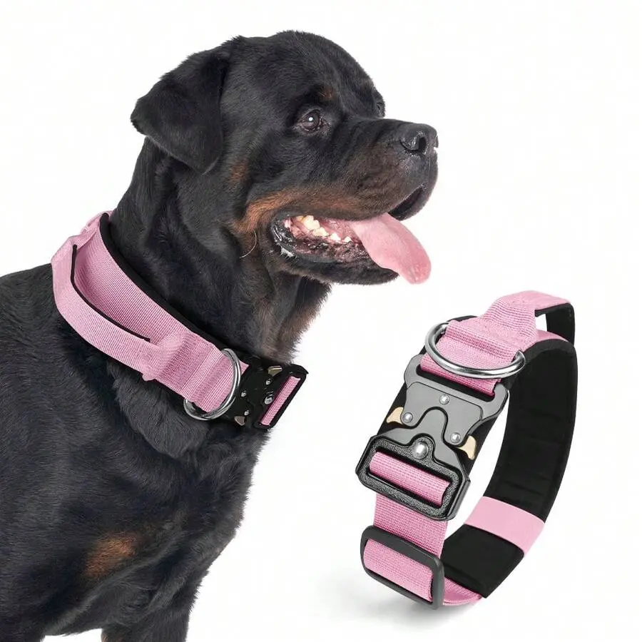 Tactical Heavy Duty Dog Collar With Control Handle,Adjustable Pet Collar With Quick Release Metal Buckle & Metal D-Ring,Comfort Padded Neck Collar For Medium Large XL Dogs,Anti-Pull Training Collar For Outdoor Walking Hiking, Durable & Stylish Design