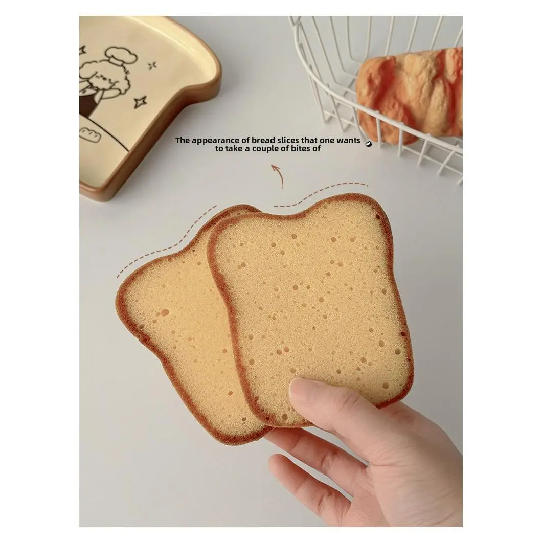 Cute toast-shaped double-sided creative household cleaning sponge for kitchen and dishwashing