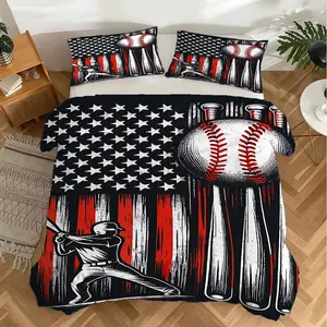 Flag Baseball Bedding Set, 2/3pcs No Filling Duvet Cover Set, Suitable for Master Bedroom, Teen Boy Room, Sports Studio, Boutique American‑Style Guest House, Family Leisure Room & Sport Cottage