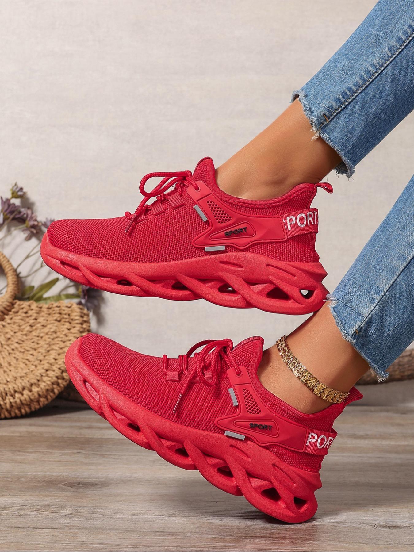 Women's Fashionable Lace Up Low Top Blade Soles Sneakers, Casual Comfortable Breathable Sports Running Shoes, All-match Basic Shoes for Daily Wear, Knitted Running Shoes