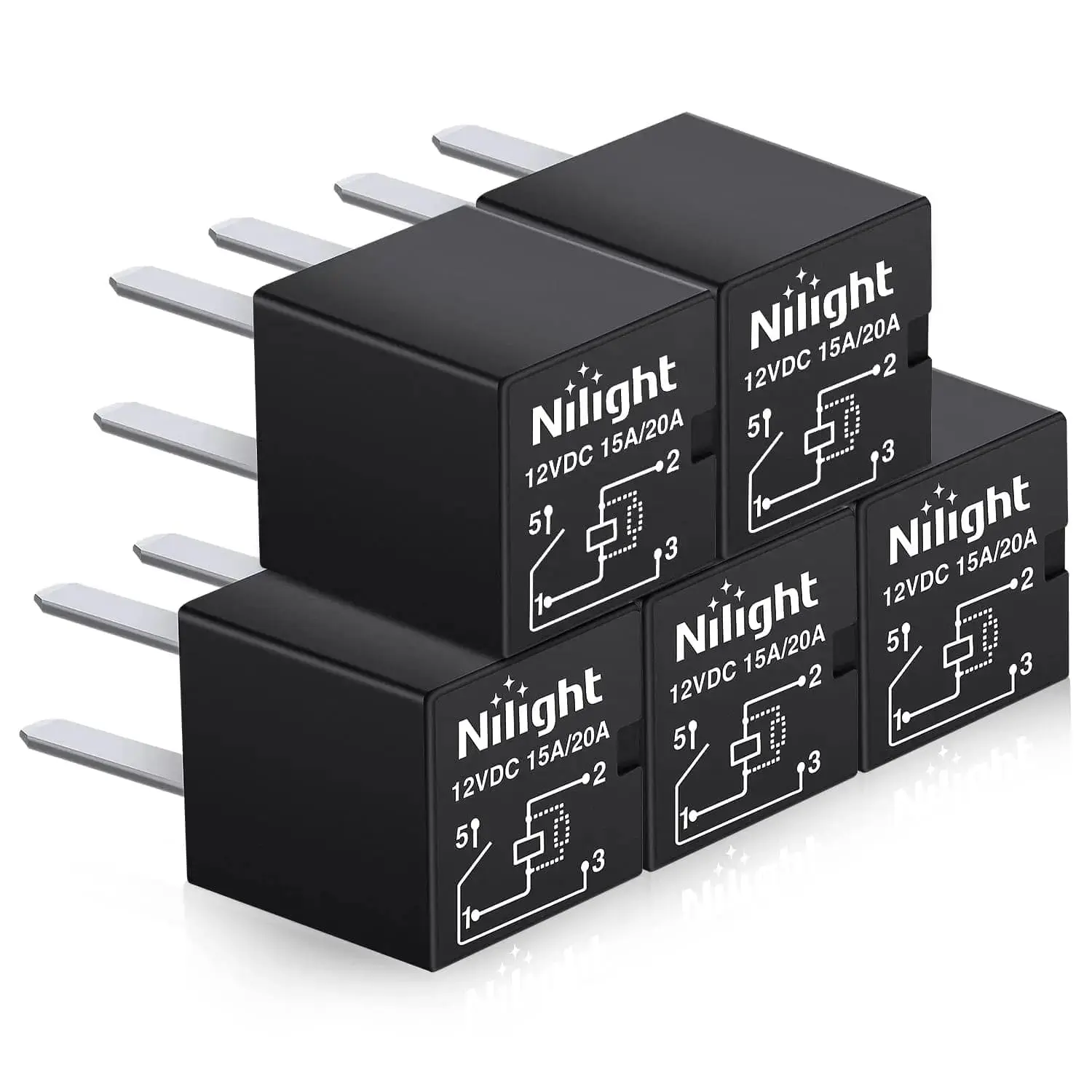 Nilight 5 Pcs 4Pin SPNO Automotive Relays - 20A AG Alloy NO Relays, Auto Parts Accessories for Car Electronics Applications