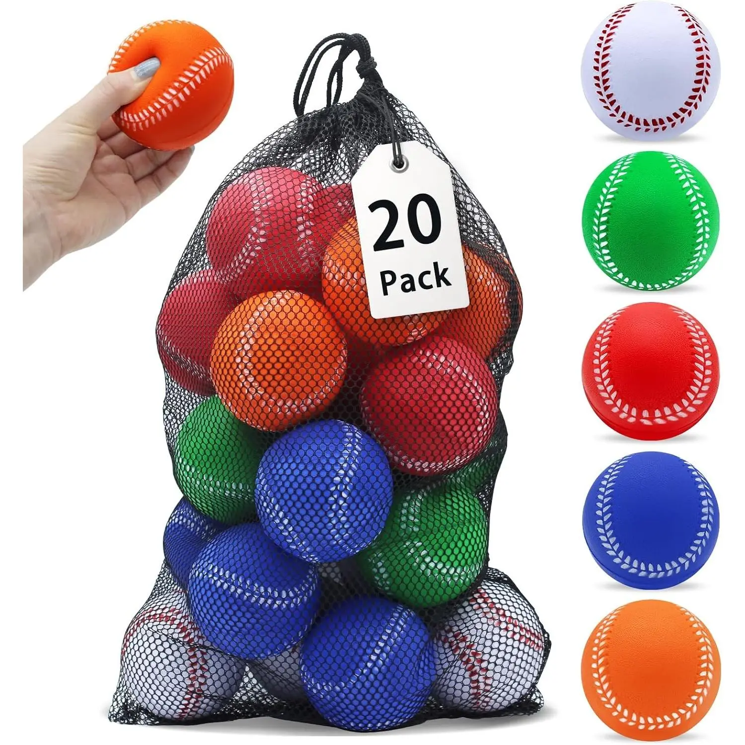 Foam Baseballs 6/20/40/60 Pack Practice Training Baseballs with Mesh Bag for Easy Transport - Unmarked Baseballs for Hitting, Soft Toss, Batting, Fielding, PitchingGift