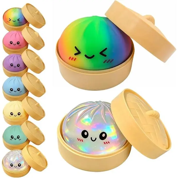 Glitter Dumpling Squishy Anxiety Reducing Ball with Steamer Box, Decompression Squeeze Sensory Fidget Toy, Soft Stretchy Party Gift for Kids (Home & Party Supplies)