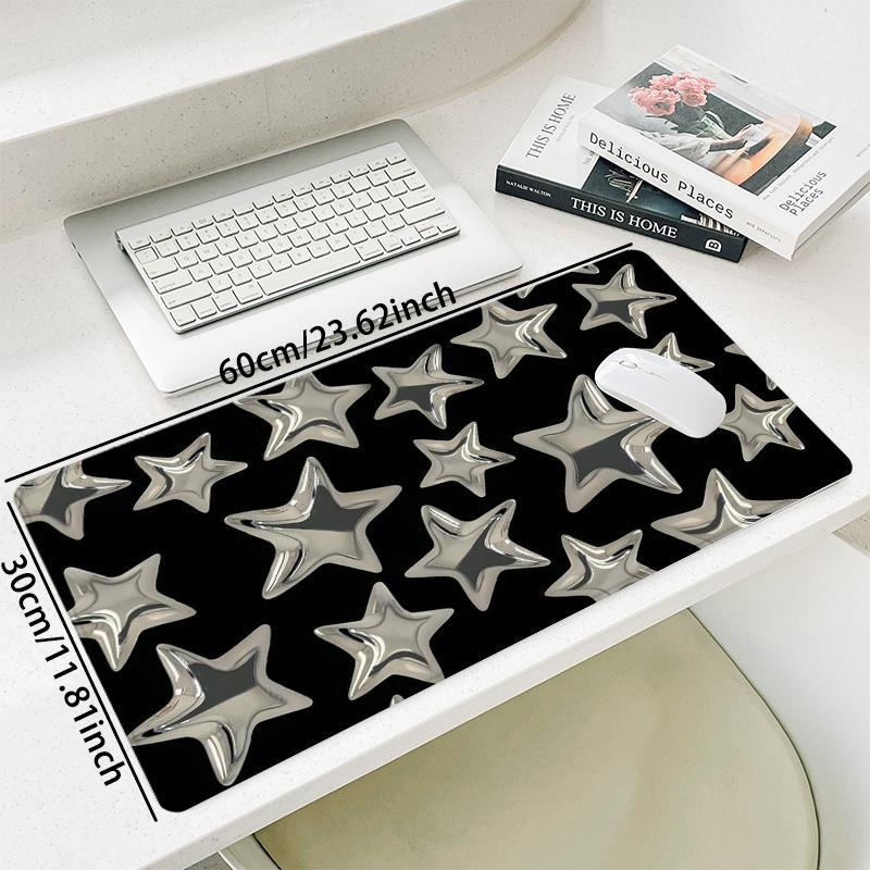 Star Pattern Mouse Pad, Rectangle Gaming Mouse Pad, Non-Slip Rubber Base Stitched Edge Desk Pad for Home Office Game Room, Gaming Desk Accessory