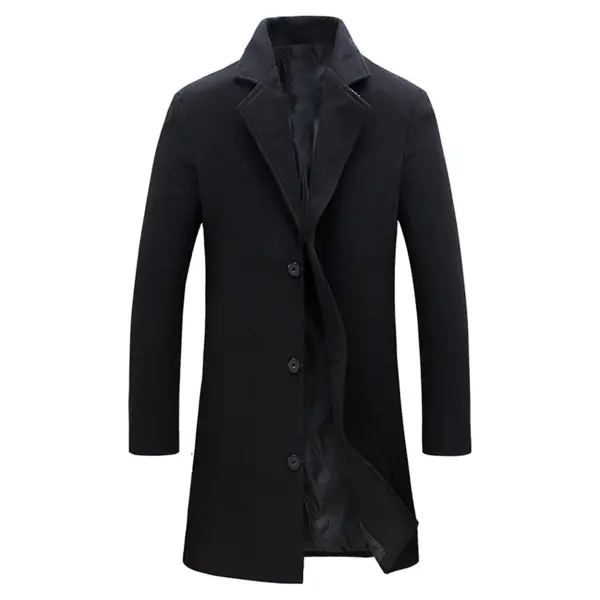 Men's Spring & Autumn Business Casual Single-Breasted Solid Color Trench Coat - Classic, Comfortable Fashion Daily Outwear Jackets Menswear Tops Beige Long Sleeve Plain
