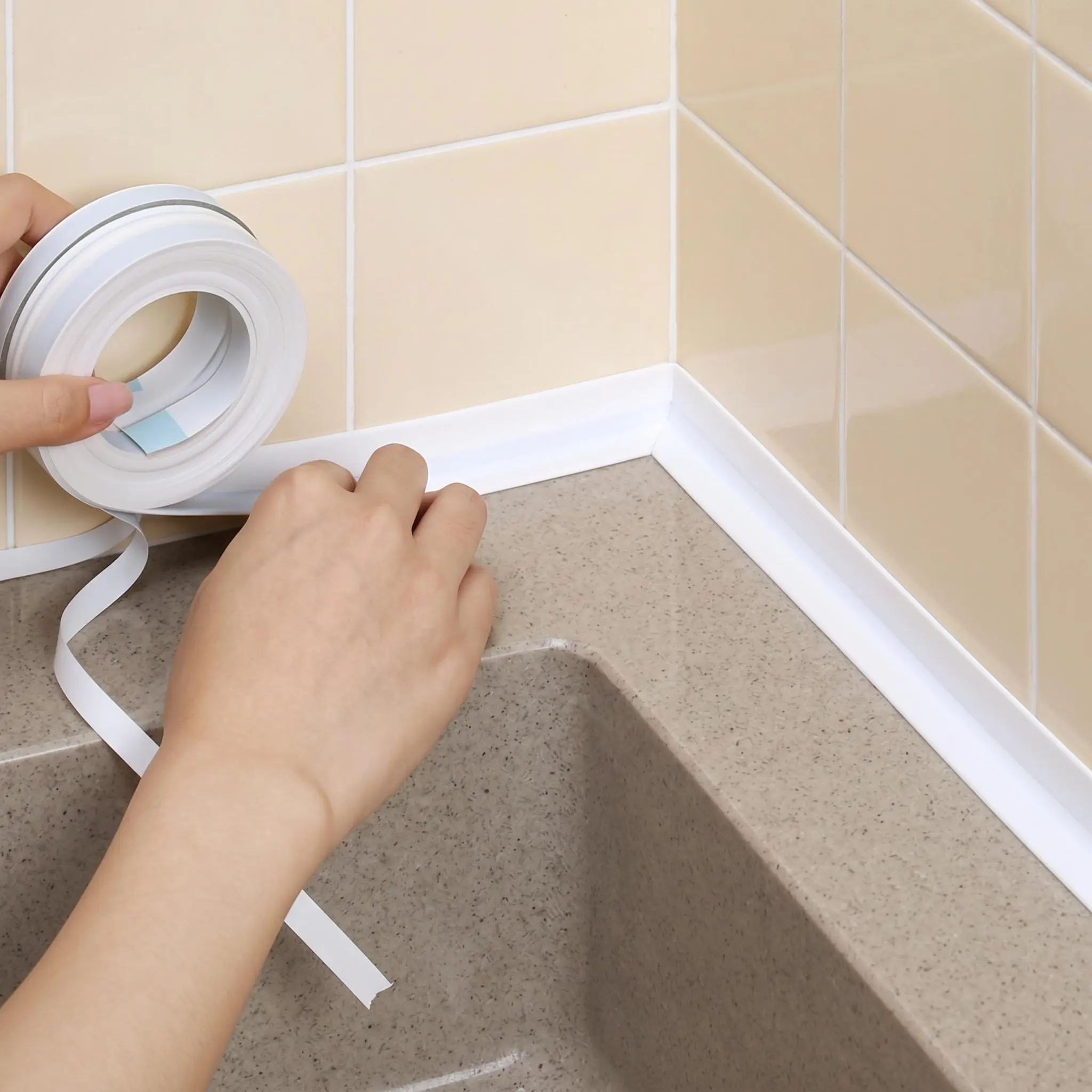 White Waterproof Caulk Tape 3.2m Self-Adhesive Sealing Tape for Bathroom Kitchen Sink Toilet Tub Edges Easy Application & Durability-YY1