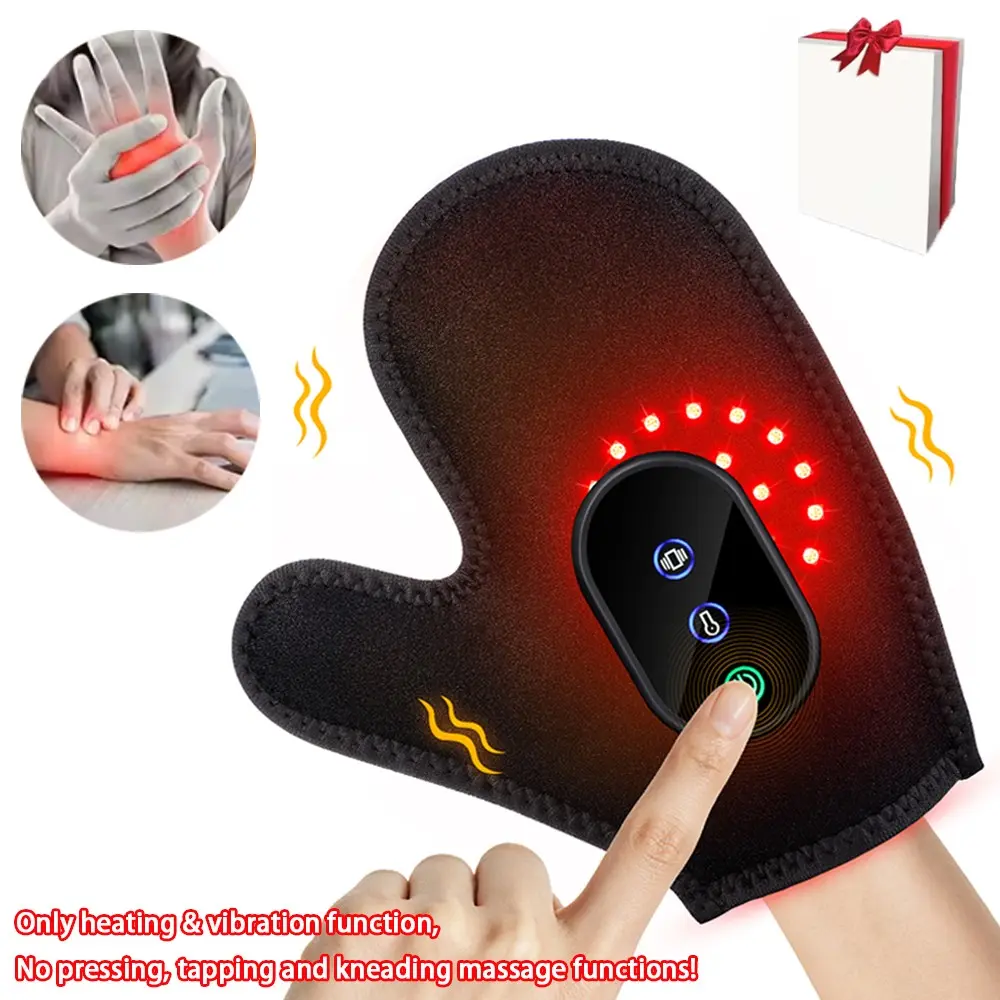 Portable Red Light Hand Massager with Heat, Cordless Heated Glove with 3 Vibration Modes & 3 Heating Levels, Adjustable Relaxing Rechargeable Hand Care Tool for Finger Palm Wrist Full Wrap Relaxation, Usb Rechargeable Massagers, 1 Count