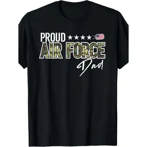 1pc Men' Proud Air Force Dad T-Shirt - Military Patriotic Air Force Suitable for - Casual Wear, Round Neck Regular Fit Tee for Air Force Base Events, Casual Attire & Gifts for Dads, Machine Washable Military Apparel