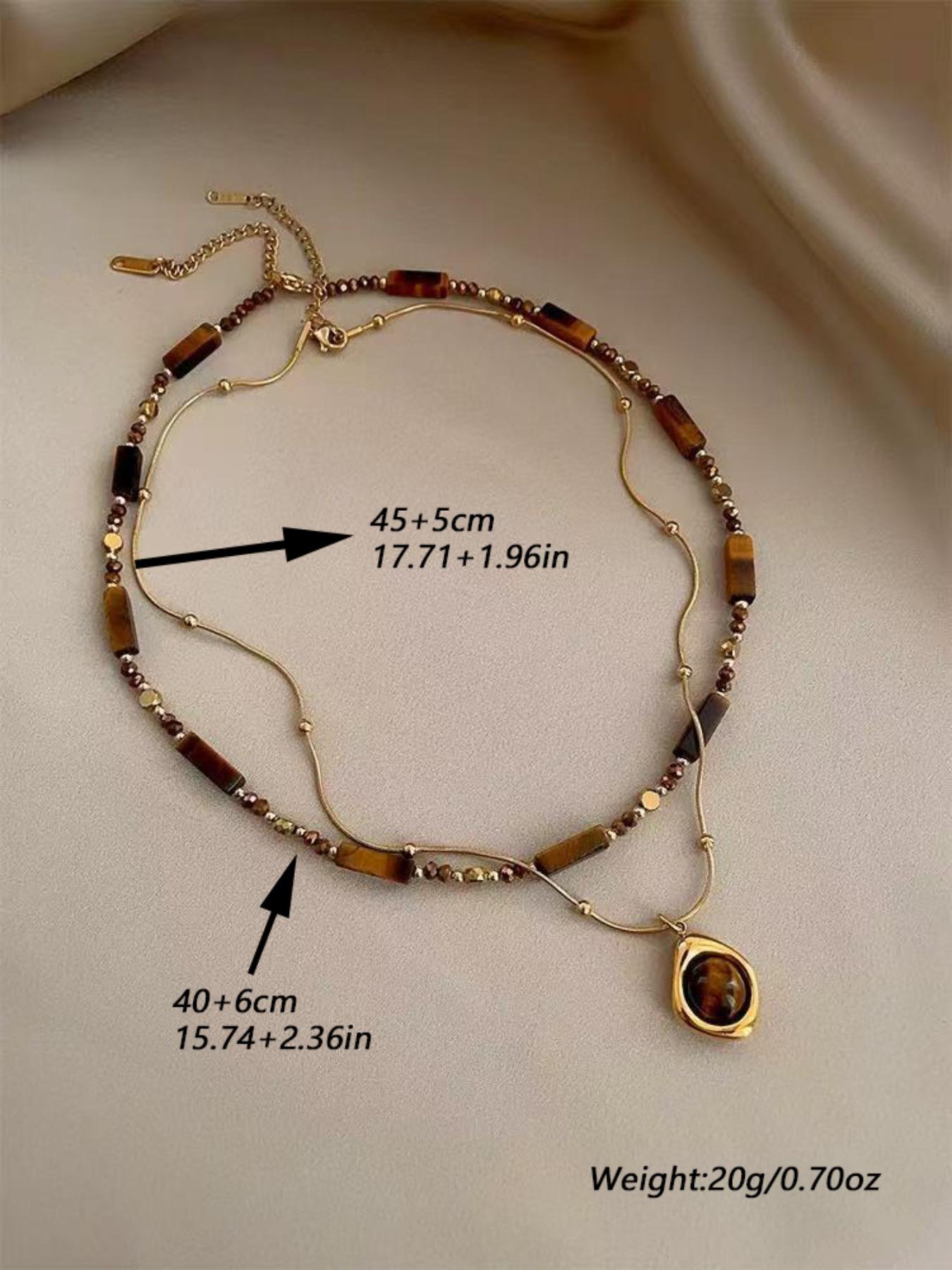Women's Stainless Steel Necklace Set, Vintage Artificial Tiger's Eye Stone Pendant Jewelry, Artificial Gemstone Necklace for Daily Wear & Gifts, Layered Necklaces, Fashion Accessory Necklace, Fashion Necklace (The color of the stone is random)