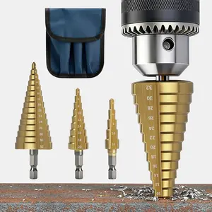 Titanium Coated Step Drill Bit Set, High Speed Steel Unibit for Hole Drilling & Cutting, Step Drill Bit Set, Cone DrillBits for Soft Metal Wood Plastic, Hex Shank Stepped Drill Bits for DIY Home Repair & Hole Drilling, Ideal for DIY Projects