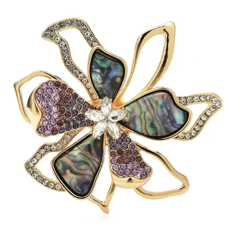 Women's Elegant Double-Layered Flower Bouquet Brooch, Rhinestone and Enamel Accented Lapel Pin, Party-Office Fashion Jewelry Gift