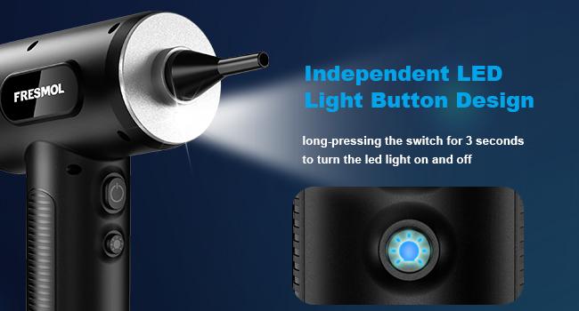 Compressed Air Duster-3 Gear Adjustable 100000RPM Electric Air Duster with LED Light, Rechargeable Cordless Air Blower for Keyboard Electric Devices Cleaning. Replaces Compressed Air Cans (Black)