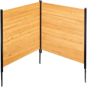 VEVOR Wooden Privacy Fence, 48x 37 inch Air Conditioner Fence, 3 Panel Solid Outdoor Wood Privacy Screen with Metal Stakes, Steel Frame, Trash Can Hider Fences Suitable for Garden, Pool