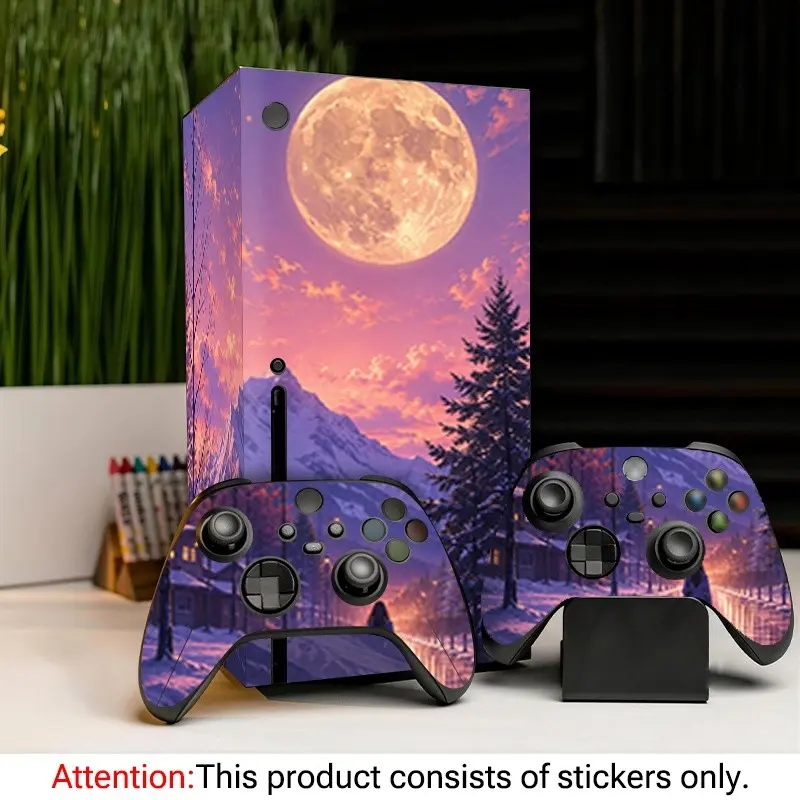 Xbox Series X Sticker Set, PVC Waterproof Stickers, Host & Controller Stickers, Waterproof Self-Adhesive, Removable, Natural Landscape Design, Fits Xbox Series X