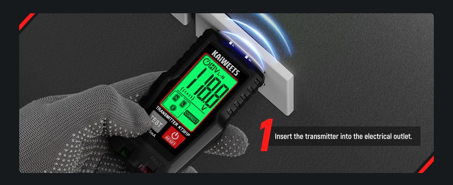 Circuit Breaker Finder with LCD Display, GFCI Outlet Tester, Electrical Circuit Tracer Tool with NCV Test & Flashlight, Includes Carrying Case and Adapters- KT301P