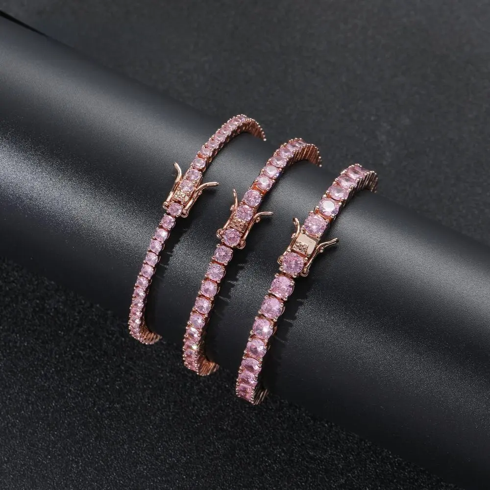 Women's Rose Gold Plated Single Row Cubic Zirconia Tennis Bracelet - 3-4-5MM Pink CZ Bling Costume Jewelry for Party Gifts chain men woman classic couple barcelets high quality bracelet perfect daily wear hip hop style jewelry
