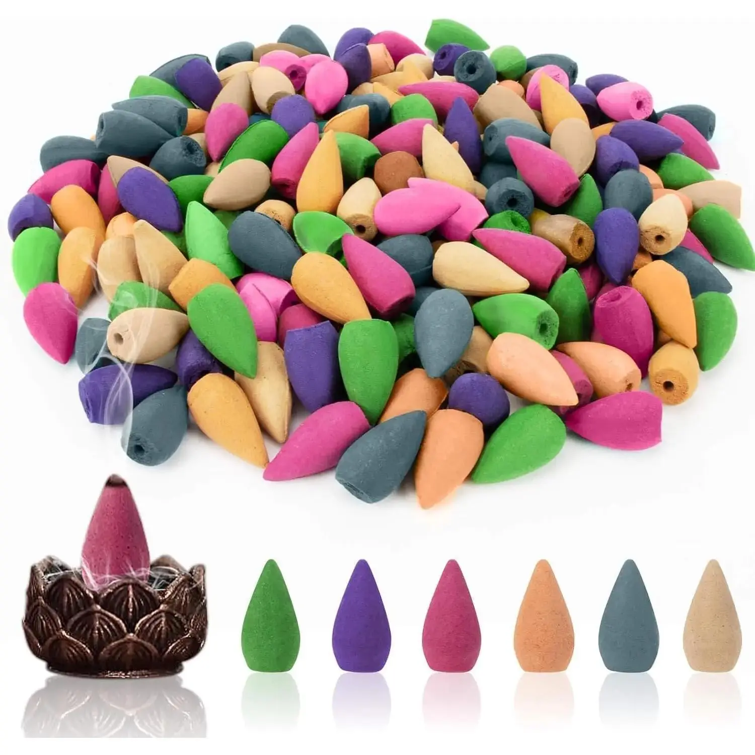 Scented Backflow Incense Cones - 108 PCS Bulk, 6 Different Aromas, Smoke-Flow Design for Waterfall Incense Burners, Room Freshener, Home Fragrance, Ideal Gift, Aroma, Gym