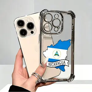 Nicaragua Flag Map Silhouette Ribbon Phone Case, Central American Patriotic Graphic Style for iPhone 17 16 15 14 13 12 11 Plus Pro Max, National Pride Gift