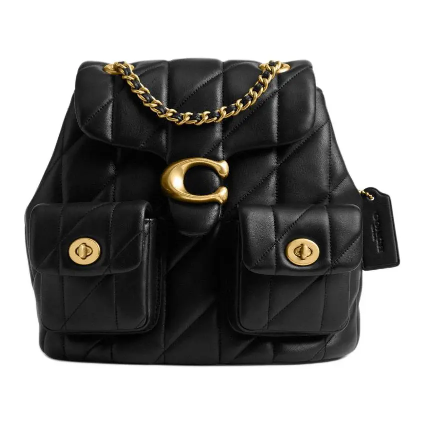 COACH Tabby 22 Metallic Logo Quilted Lambskin Backpack, Small, Women's, Black