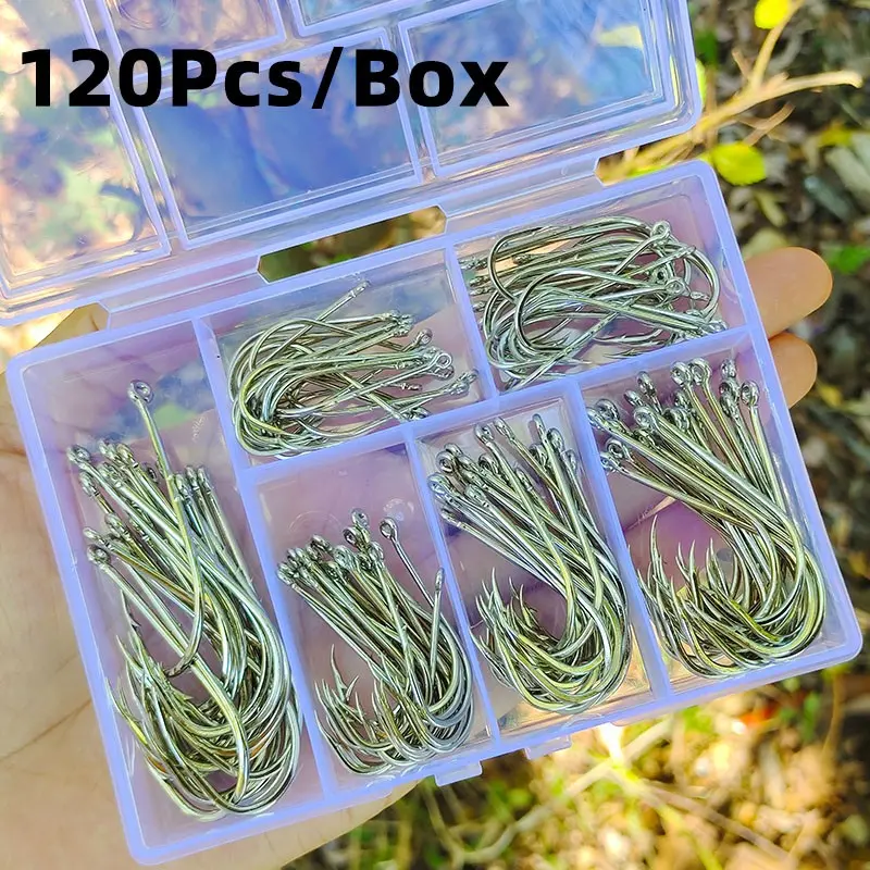 120pcs Baitcast Fishing Hooks Set, Stainless Steel & Carbon Steel, Corrosion-Resistant, Safe for Beginners, Saltwater & Freshwater Use, Fishing Supplies