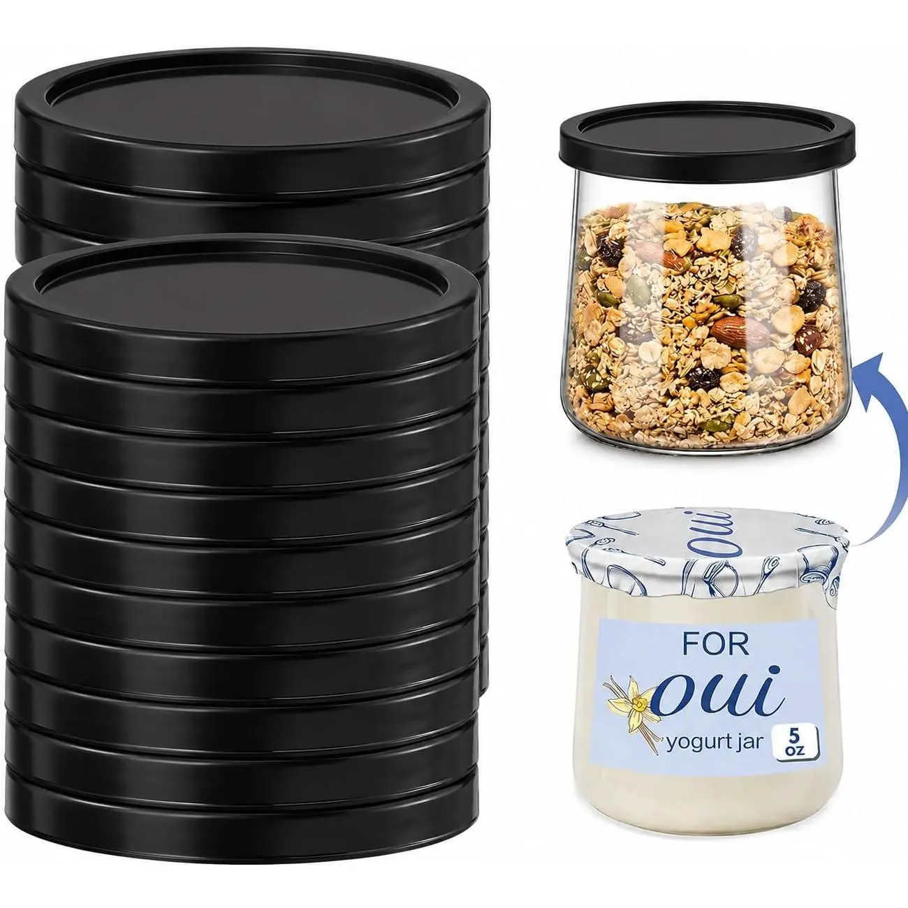 15 Pack Yogurt Jar ,  Yogurt Container Jar , Black |  Clear Plastic Jar , Ideal for  Yogurt Jars, Glass Jars,  Compatible