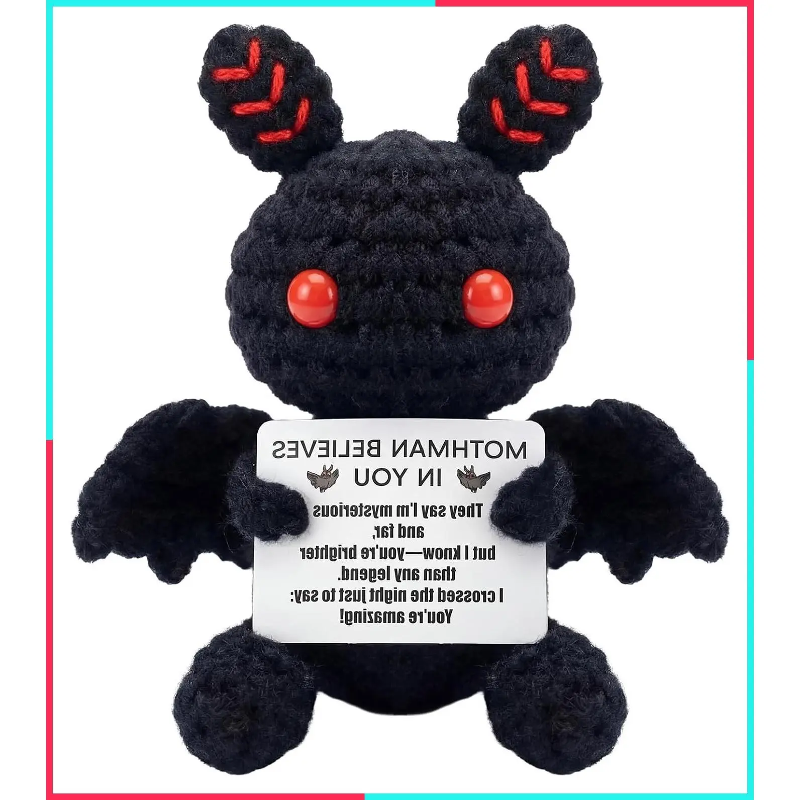 Mothman Crochet Plush Toy, Goth Gift with Positive Message, Back to School