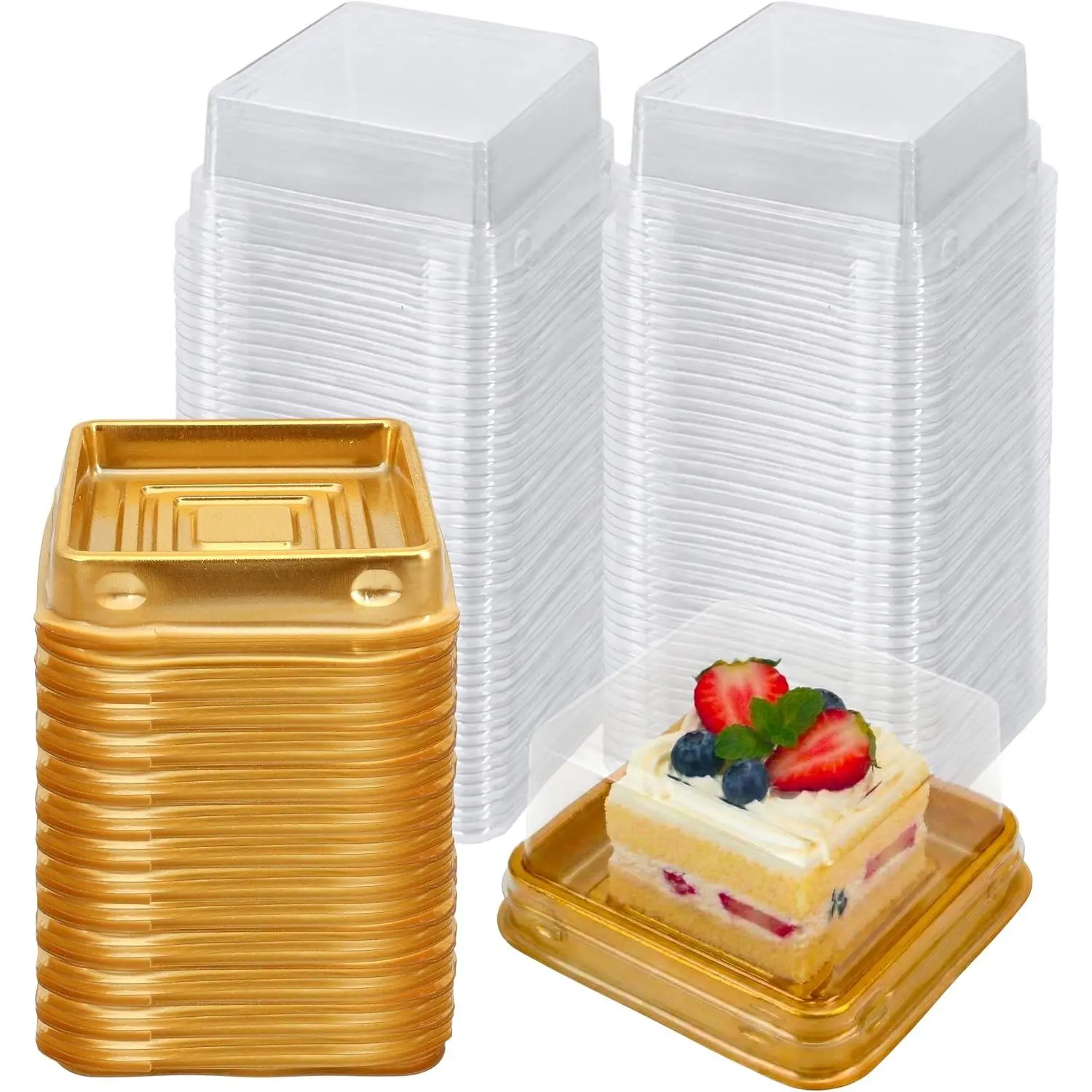 50 count Mini Cake Box 3 Inch, Cupcake Plastic Container with Lid Clear, Single Square Party Boxes  Display Holder for Dessert Mooncake Individual Muffins Cookies  Wedding Party Christmas