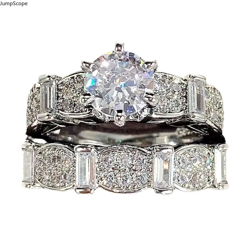 Butterfly Accent 2-Piece Cubic Zirconia Bridal Ring Set, White Gold & Gold Plated Six-Prong Solitaire Stacking Bands for Women Proposal & Luxury Gifting