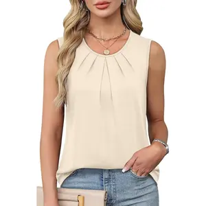Flowy Tops for Women Business Casual Outfits Pleated Front Tank Tops Loose Fit