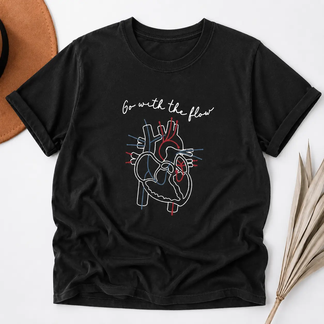 Women's Short Sleeve Round Neck Regular Fit Graphic Anatomical Heart T-Shirt - Funny Cardiology Top, Med Student Gift by Printfamily, Breathable