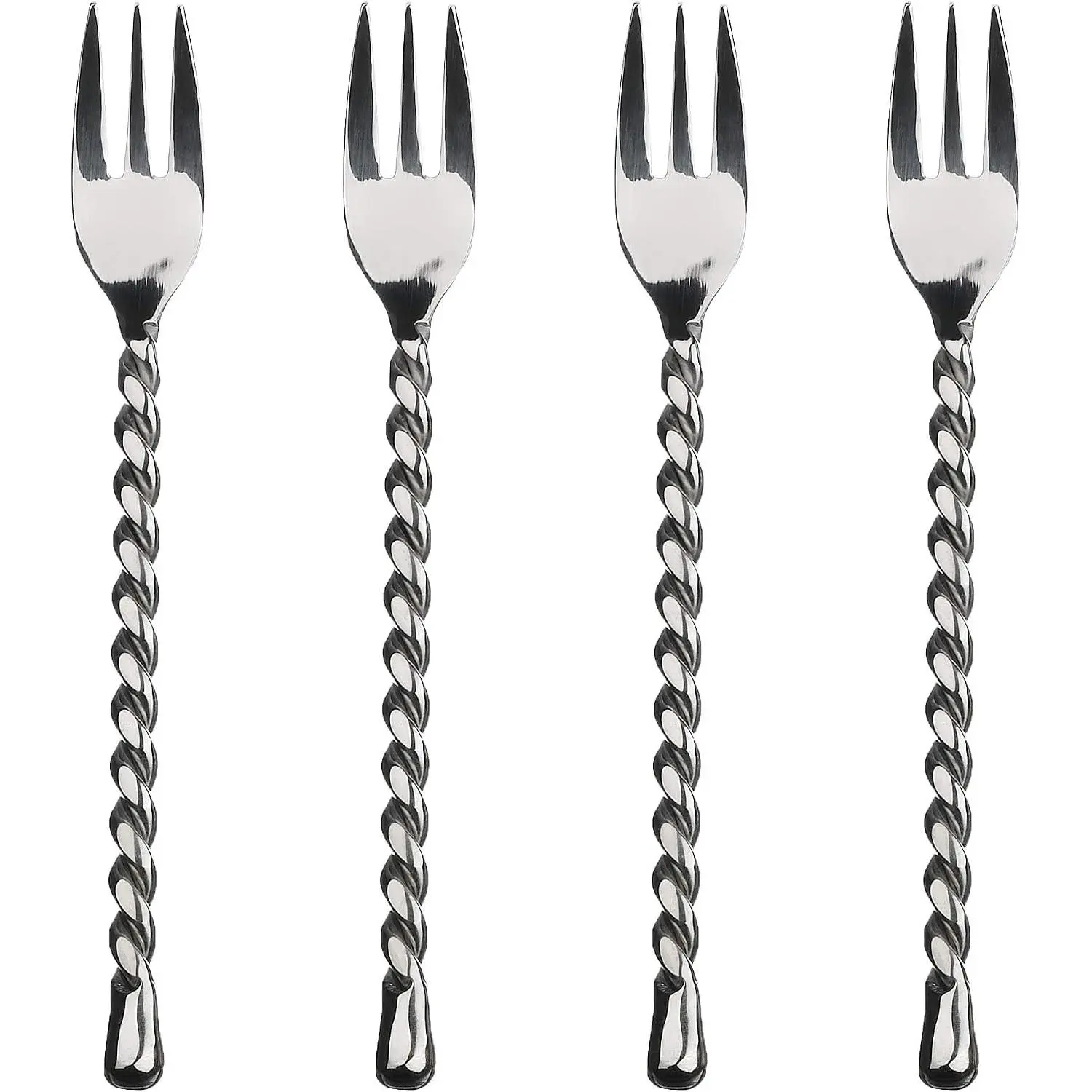 Gourmet Settings - 4-Piece Cocktail Forks Set - Silver Tear Collection - Polished Stainless Steel Silverware - Appetizer/Dessert/Seafood/Fruit - 6 Inch - Dishwasher Safe