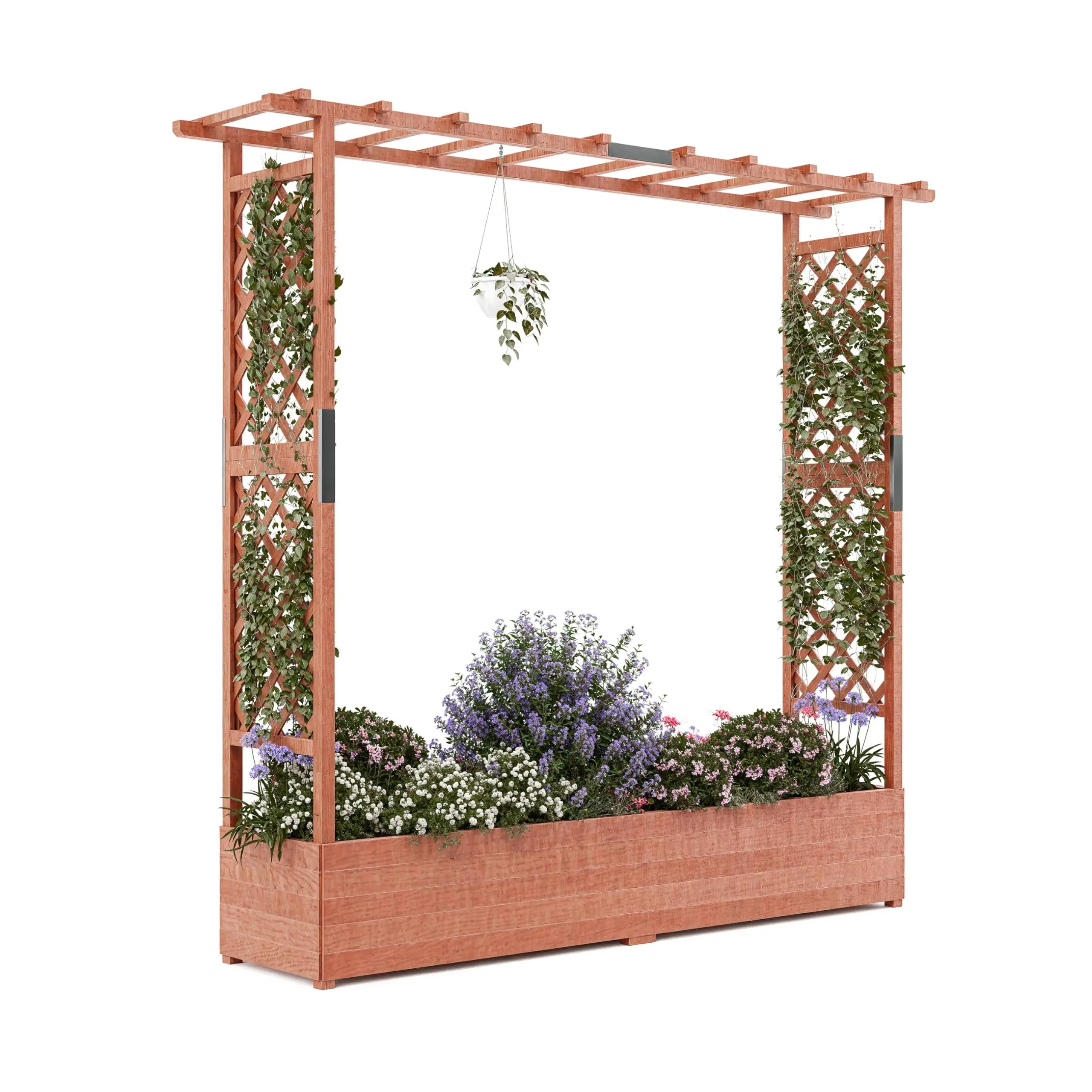 Elevated Wooden Raised Planter Box with Elegant Arched Trellis, Integrated Side Trellises, Suspended Roof - Freestanding Garden Bed for Climbing Plants, Vines - Built-in Drainage Holes, Removable Base - Ideal for Patio, Vertical Gardening